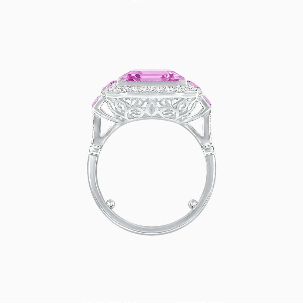 Art Deco Style Emerald Cut Ring Mounting with Diamond Halo and Matching Baguette Side Gemstones - Shahin Jewelry