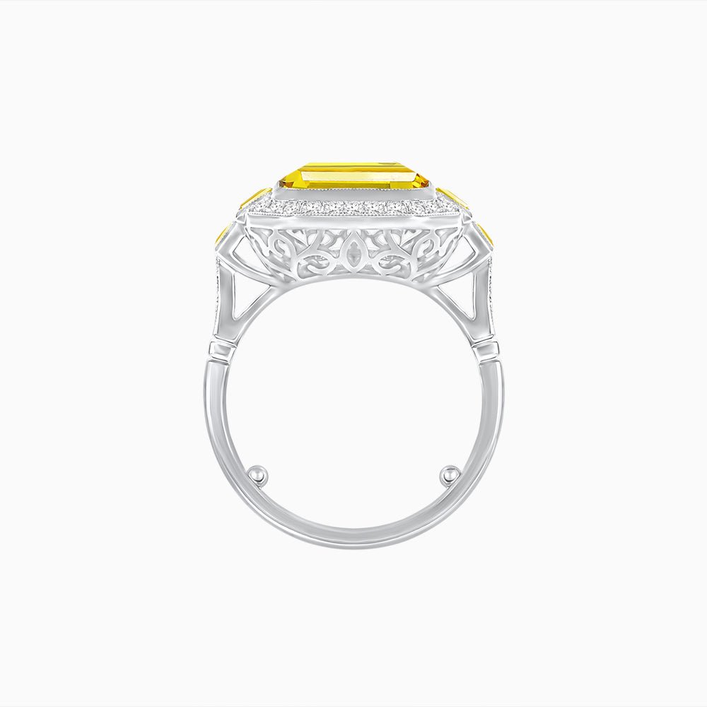 Art Deco Style Emerald Cut Ring Mounting with Diamond Halo and Matching Baguette Side Gemstones - Shahin Jewelry