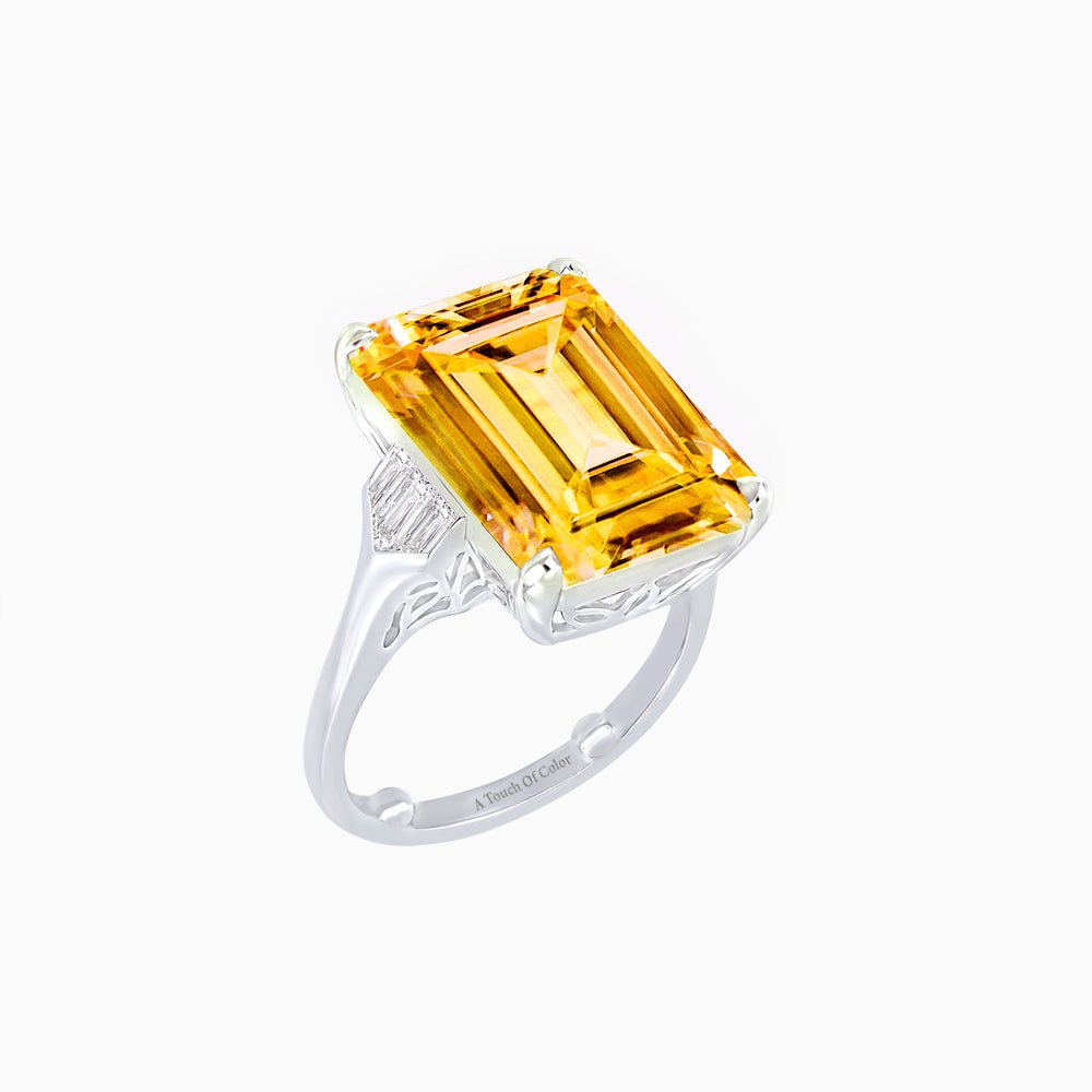 Art Deco Style Emerald Cut Ring with Baguette Diamond Shoulders - Shahin Jewelry
