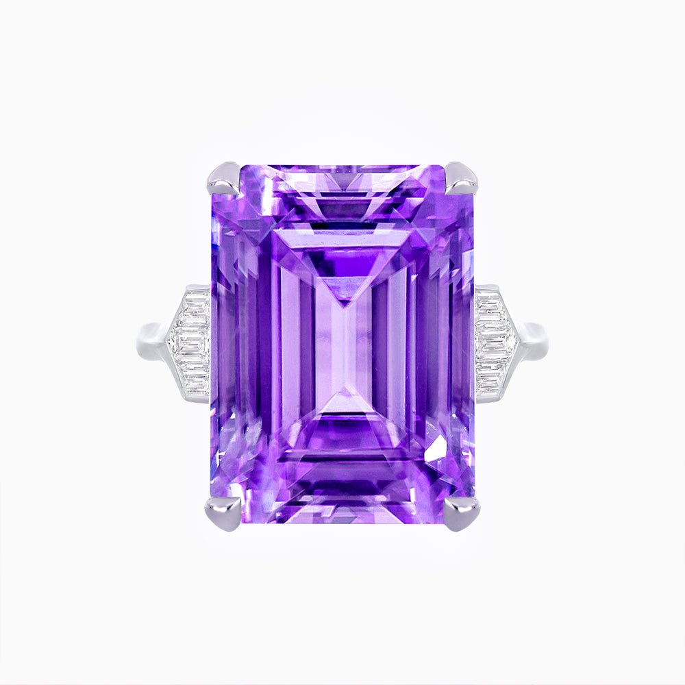 Art Deco Style Emerald Cut Ring with Baguette Diamond Shoulders - Shahin Jewelry