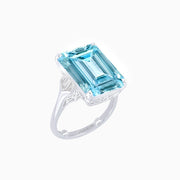 Art Deco Style Emerald Cut Ring with Baguette Diamond Shoulders - Shahin Jewelry