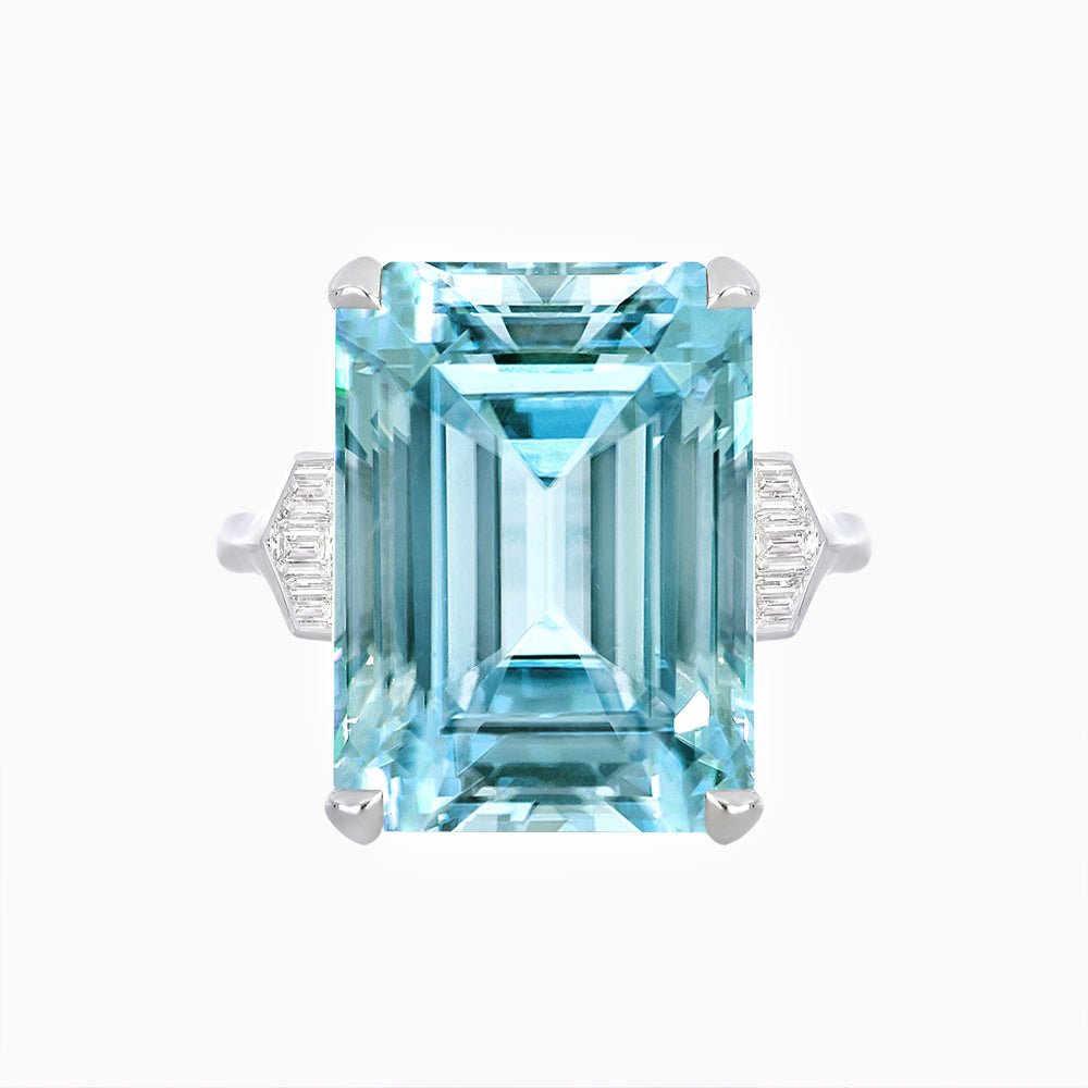 Art Deco Style Emerald Cut Ring with Baguette Diamond Shoulders - Shahin Jewelry