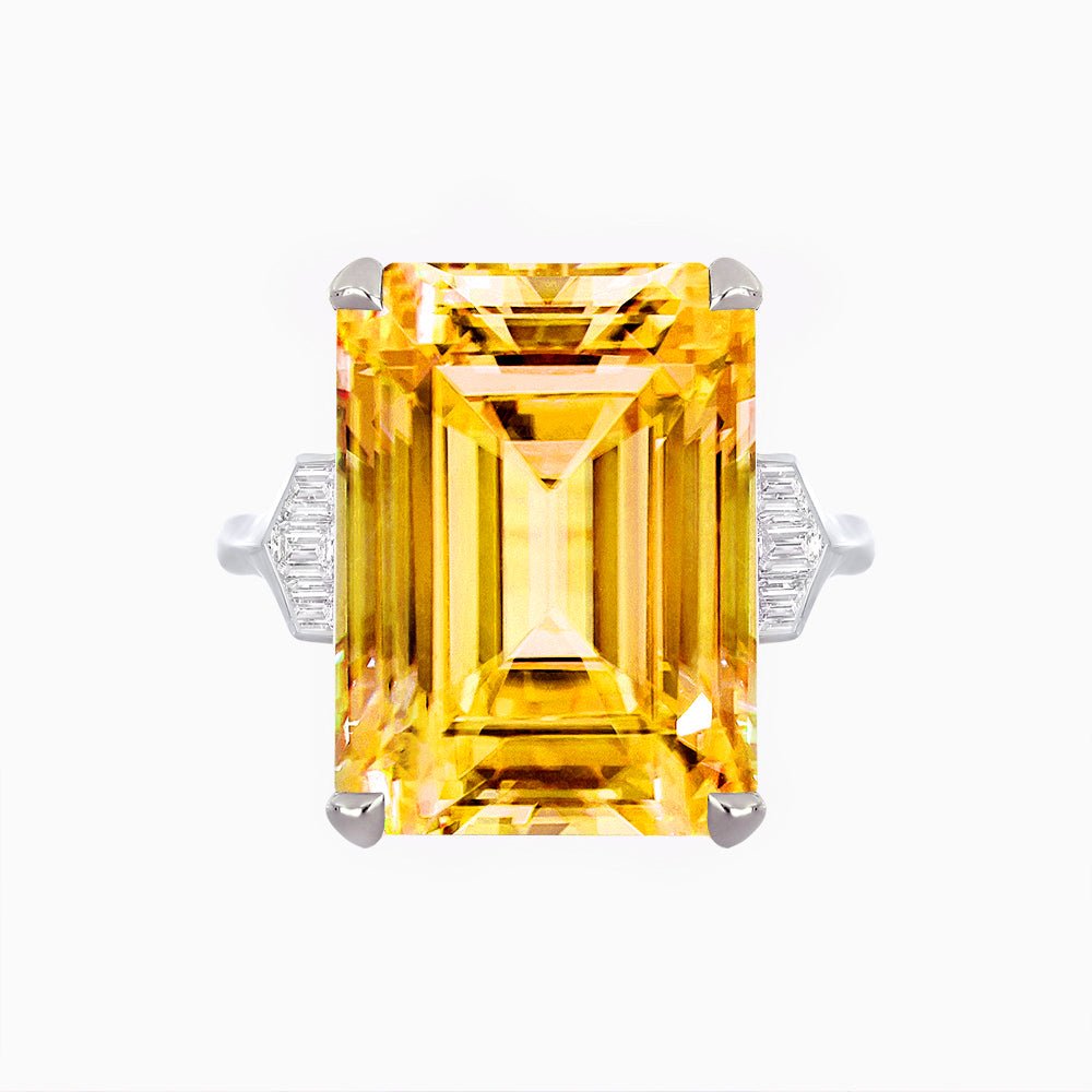 Art Deco Style Emerald Cut Ring with Baguette Diamond Shoulders - Shahin Jewelry