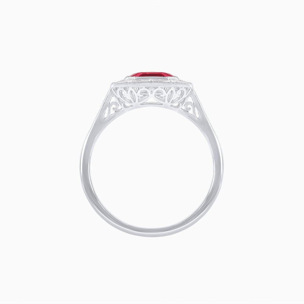 Art Deco Style Emerald Cut Ring with Calibre - Cut Baguette Diamond Halo - Shahin Jewelry