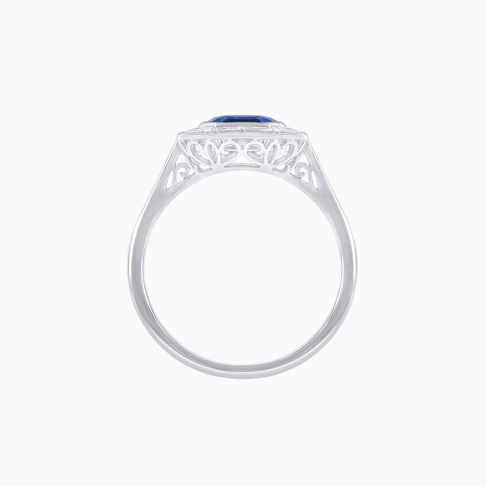 Art Deco Style Emerald Cut Ring with Calibre - Cut Baguette Diamond Halo - Shahin Jewelry