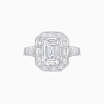Load image into Gallery viewer, Art Deco Style Emerald Cut Ring with Calibre - Cut Baguette Diamond Halo - Shahin Jewelry