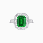 Load image into Gallery viewer, Art Deco Style Emerald Cut Ring with Calibre - Cut Baguette Diamond Halo - Shahin Jewelry
