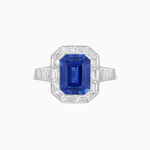 Load image into Gallery viewer, Art Deco Style Emerald Cut Ring with Calibre - Cut Baguette Diamond Halo - Shahin Jewelry