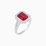 Load image into Gallery viewer, Art Deco Style Emerald Cut Ring with Calibre - Cut Baguette Diamond Halo - Shahin Jewelry