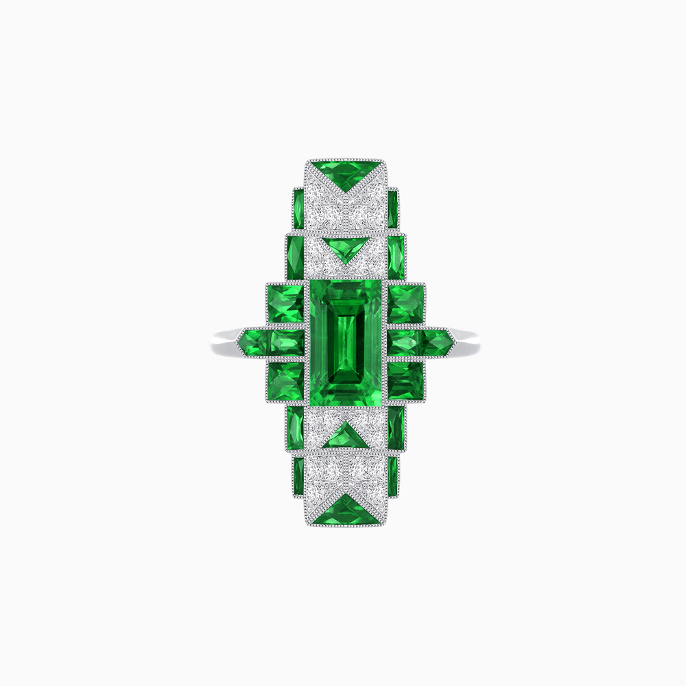 Art Deco Style Emerald Cut Ring with Geometric Elegance - Shahin Jewelry