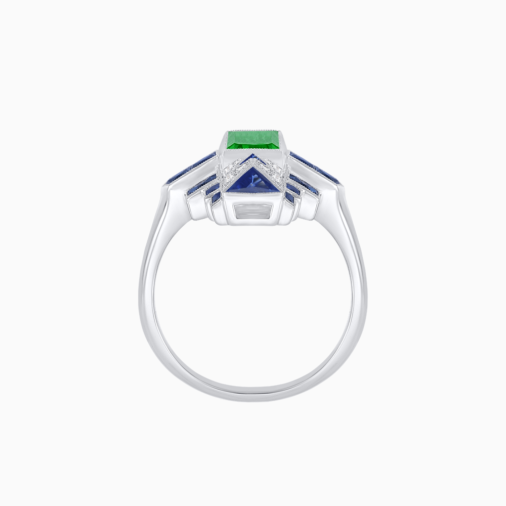 Art Deco Style Emerald Cut Ring with Geometric Elegance - Shahin Jewelry