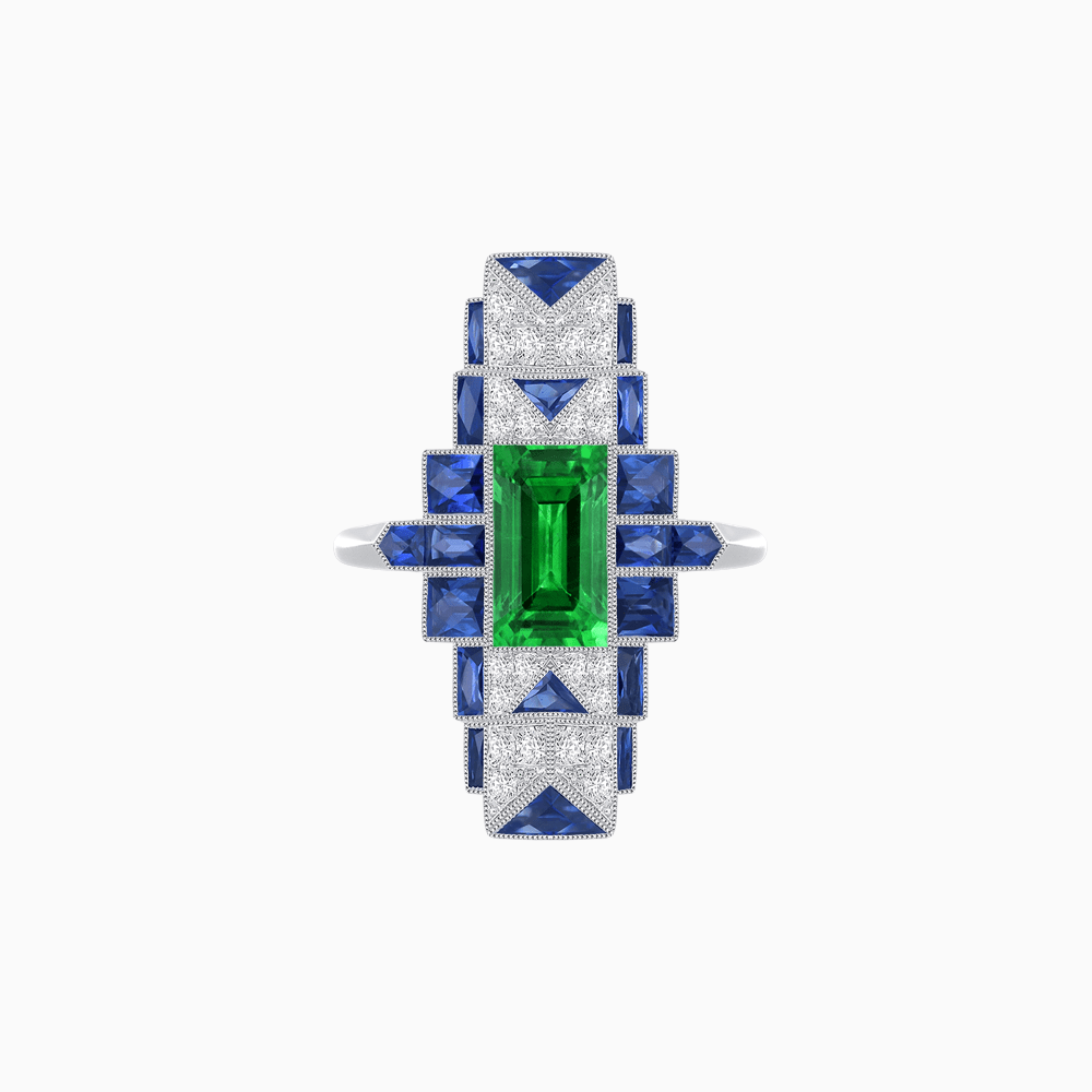 Art Deco Style Emerald Cut Ring with Geometric Elegance - Shahin Jewelry