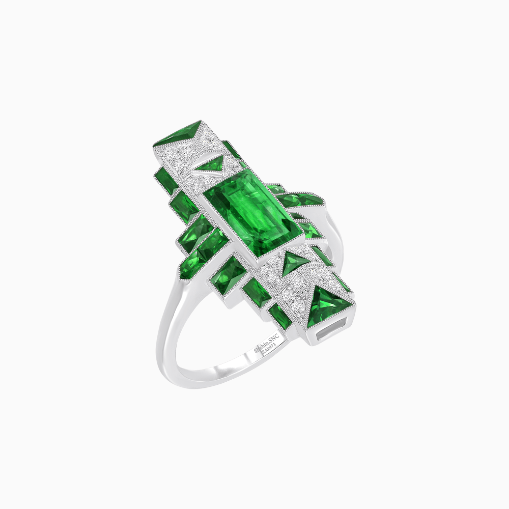 Art Deco Style Emerald Cut Ring with Geometric Elegance - Shahin Jewelry