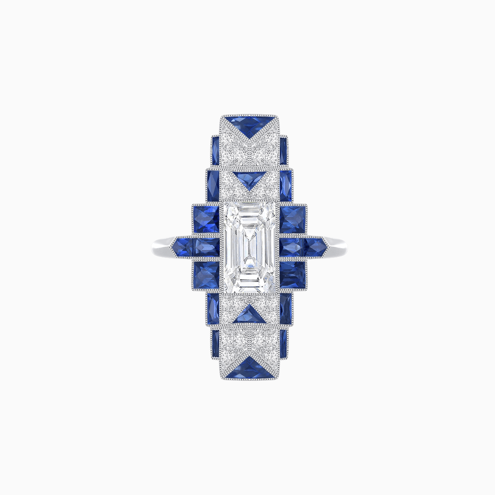Art Deco Style Emerald Cut Ring with Geometric Elegance - Shahin Jewelry