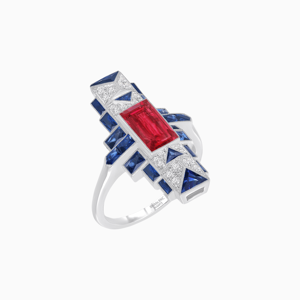 Art Deco Style Emerald Cut Ring with Geometric Elegance - Shahin Jewelry