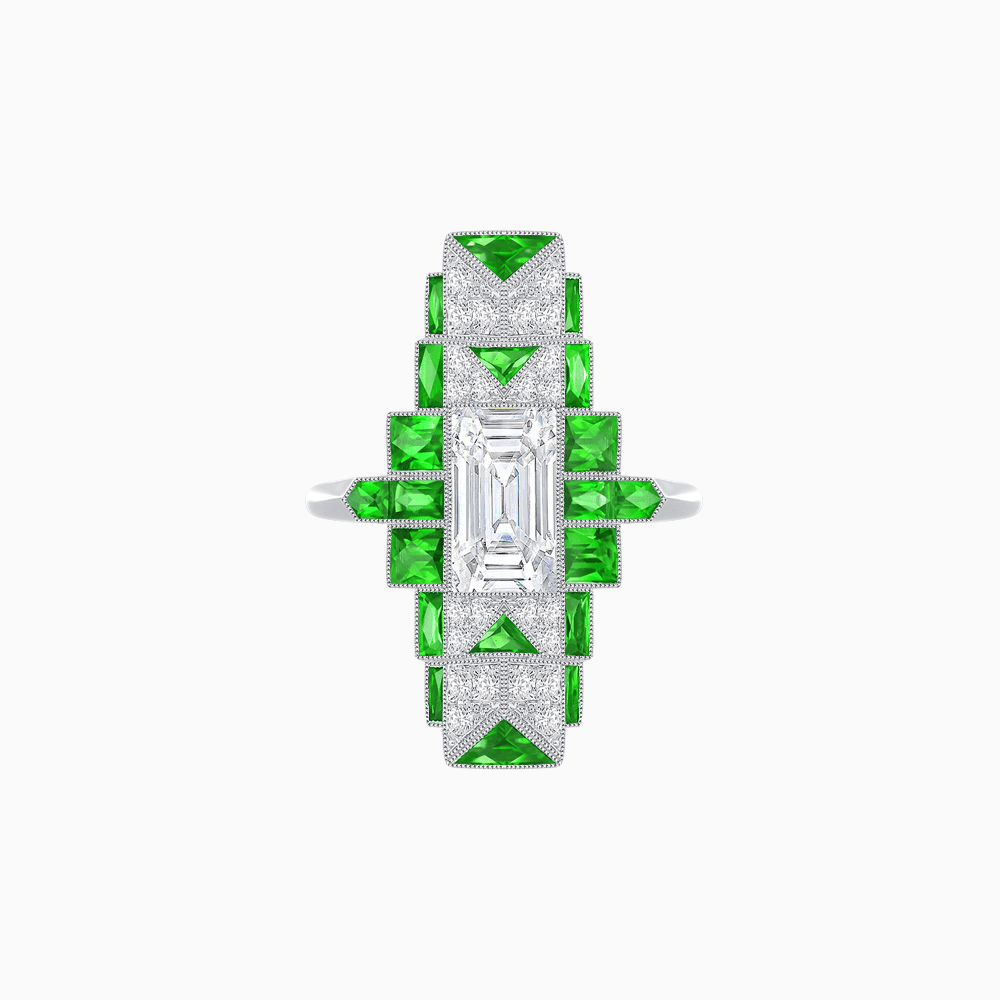 Art Deco Style Emerald Cut Ring with Geometric Elegance - Shahin Jewelry