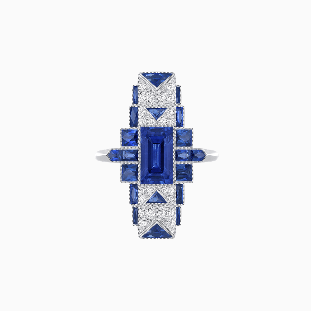 Art Deco Style Emerald Cut Ring with Geometric Elegance - Shahin Jewelry