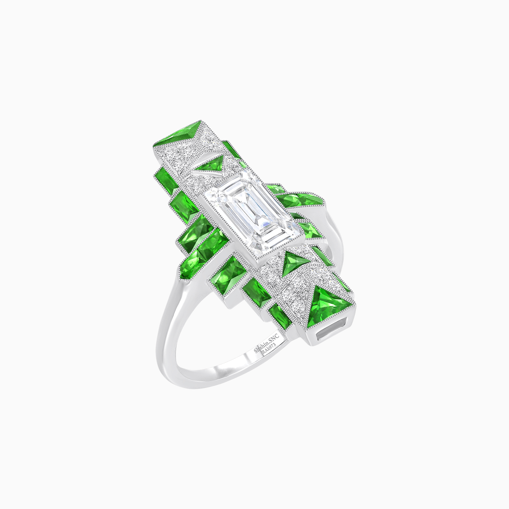 Art Deco Style Emerald Cut Ring with Geometric Elegance - Shahin Jewelry