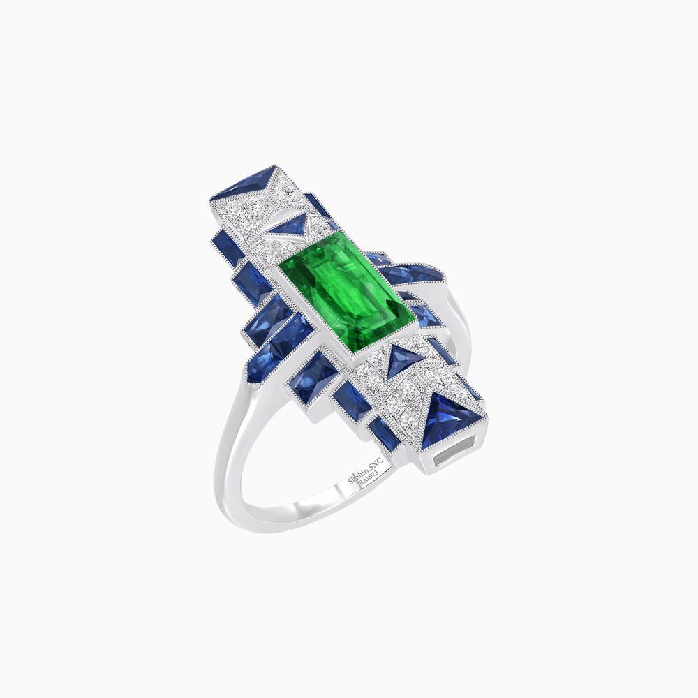 Art Deco Style Emerald Cut Ring with Geometric Elegance - Shahin Jewelry