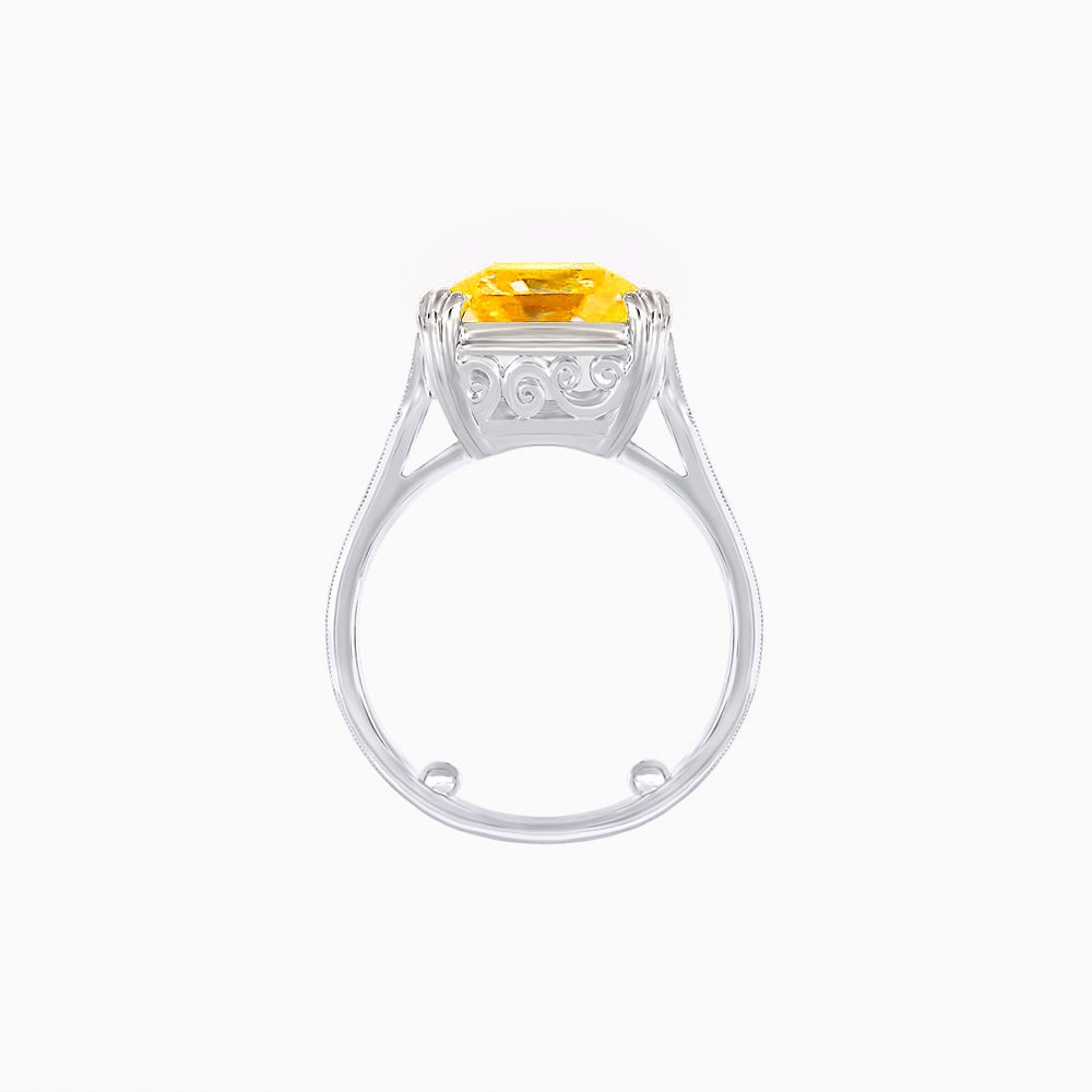 Art Deco Style Emerald Cut Ring with Hand - Engraved Shank - Shahin Jewelry