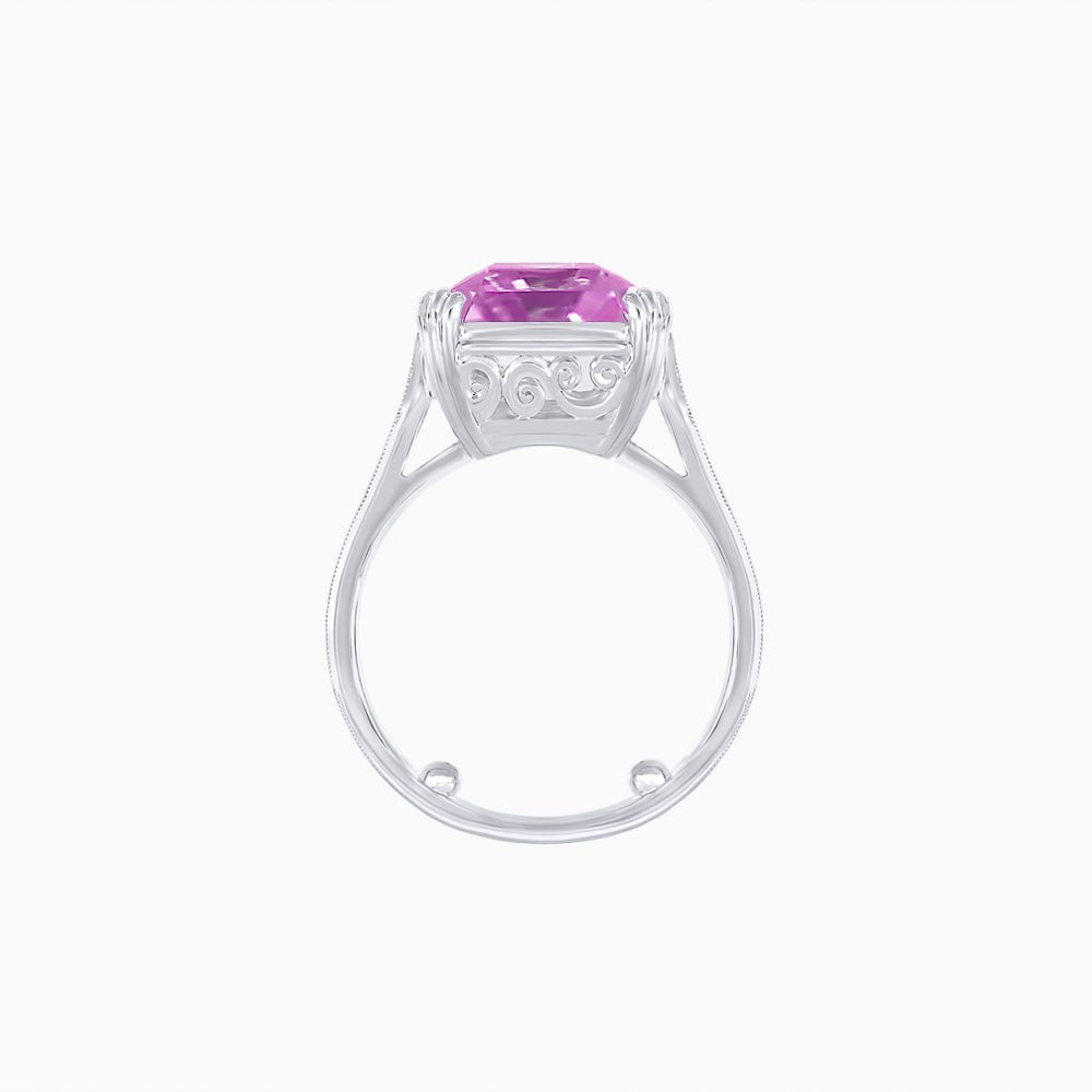 Art Deco Style Emerald Cut Ring with Hand - Engraved Shank - Shahin Jewelry