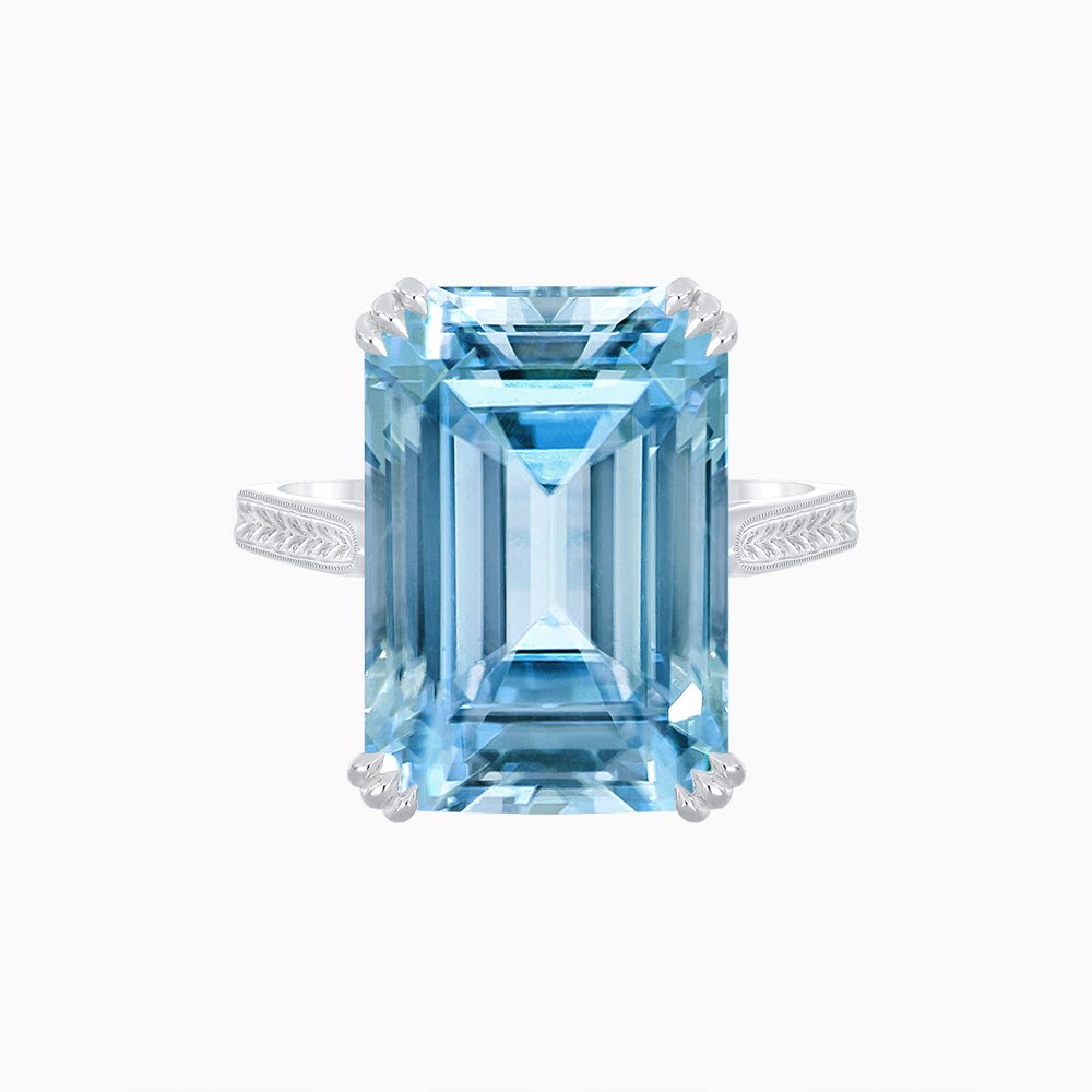 Art Deco Style Emerald Cut Ring with Hand - Engraved Shank - Shahin Jewelry