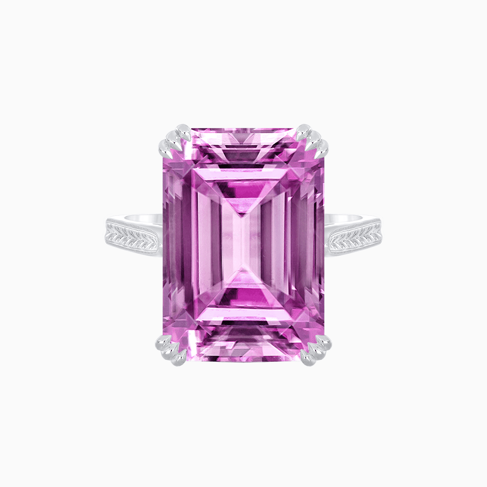 Art Deco Style Emerald Cut Ring with Hand - Engraved Shank - Shahin Jewelry
