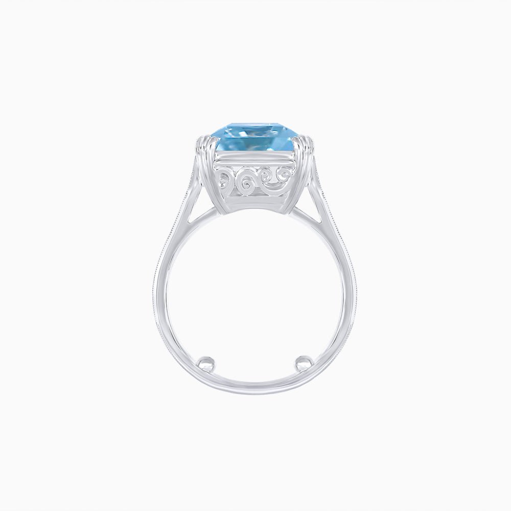 Art Deco Style Emerald Cut Ring with Hand - Engraved Shank - Shahin Jewelry