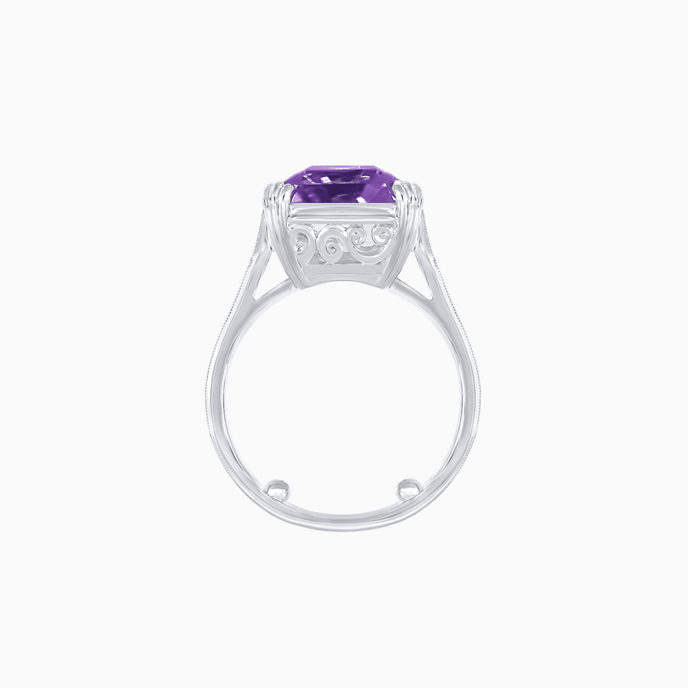 Art Deco Style Emerald Cut Ring with Hand - Engraved Shank - Shahin Jewelry