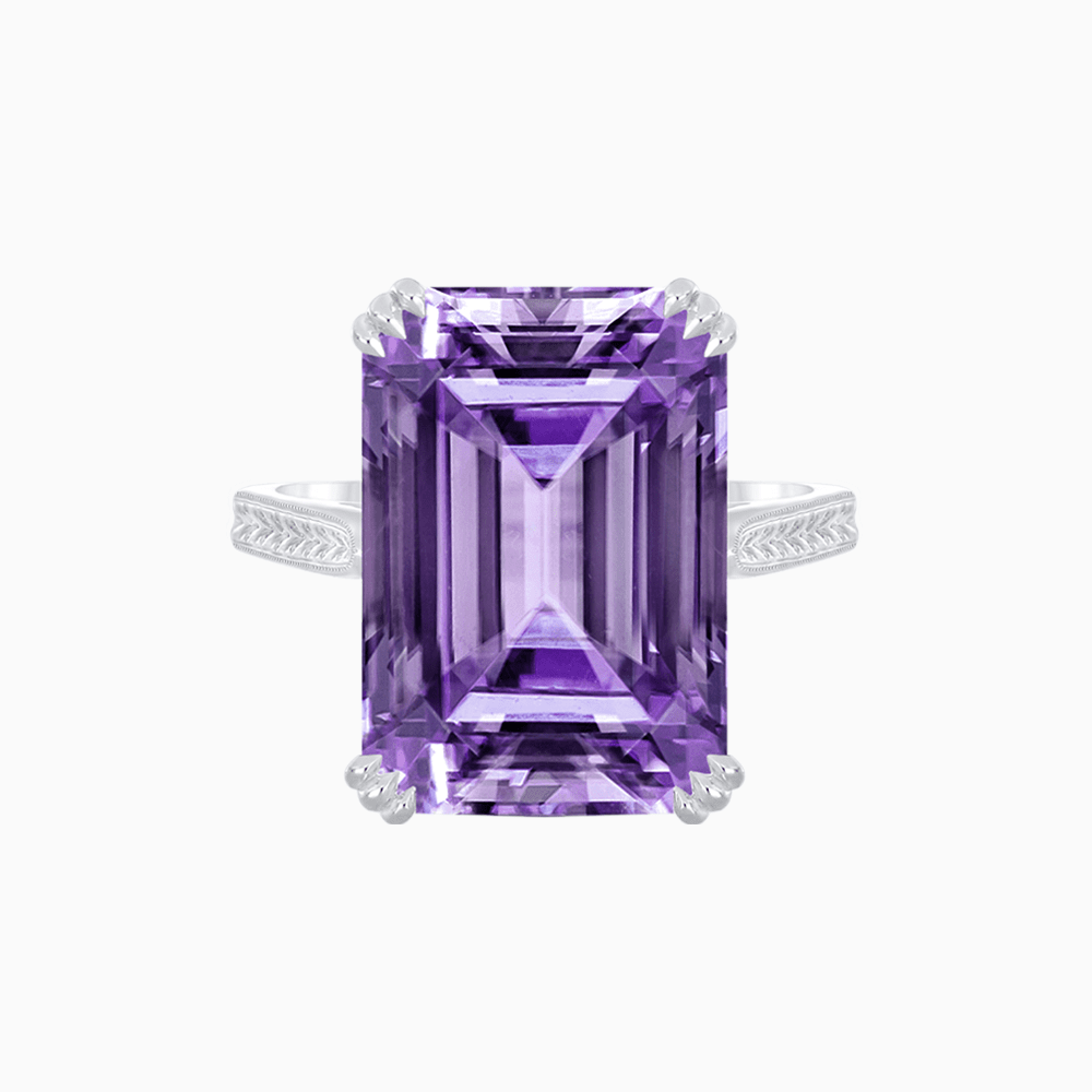 Art Deco Style Emerald Cut Ring with Hand - Engraved Shank - Shahin Jewelry