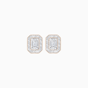 Art Deco Style Emerald Cut Stud Earrings with Baguette Diamond Halo - Shahin Jewelry