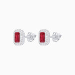 Load image into Gallery viewer, Art Deco Style Emerald Cut Stud Earrings with Baguette Diamond Halo - Shahin Jewelry