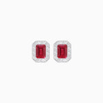 Load image into Gallery viewer, Art Deco Style Emerald Cut Stud Earrings with Baguette Diamond Halo - Shahin Jewelry