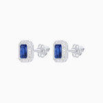 Load image into Gallery viewer, Art Deco Style Emerald Cut Stud Earrings with Baguette Diamond Halo - Shahin Jewelry