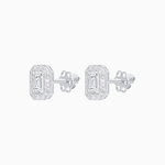 Load image into Gallery viewer, Art Deco Style Emerald Cut Stud Earrings with Baguette Diamond Halo - Shahin Jewelry