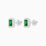 Load image into Gallery viewer, Art Deco Style Emerald Cut Stud Earrings with Baguette Diamond Halo - Shahin Jewelry