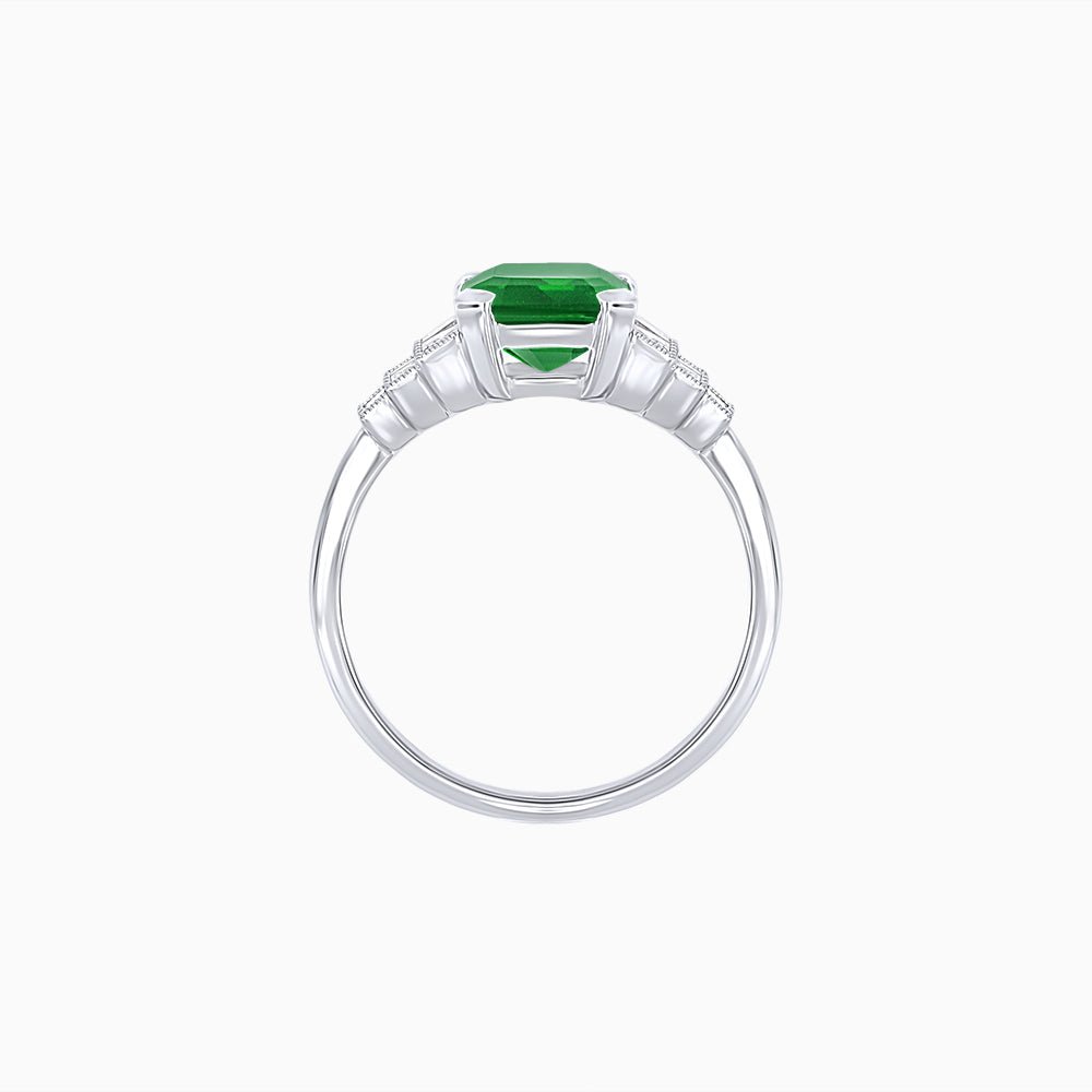 Art Deco Style Emerald Cut Three-Row Baguette Engagement Ring - Shahin Jewelry