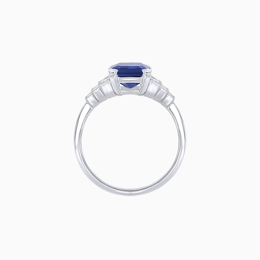 Art Deco Style Emerald Cut Three-Row Baguette Engagement Ring - Shahin Jewelry