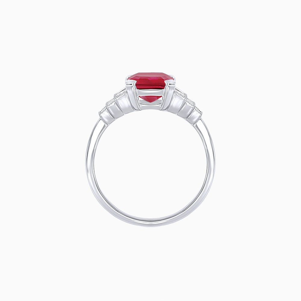 Art Deco Style Emerald Cut Three-Row Baguette Engagement Ring - Shahin Jewelry