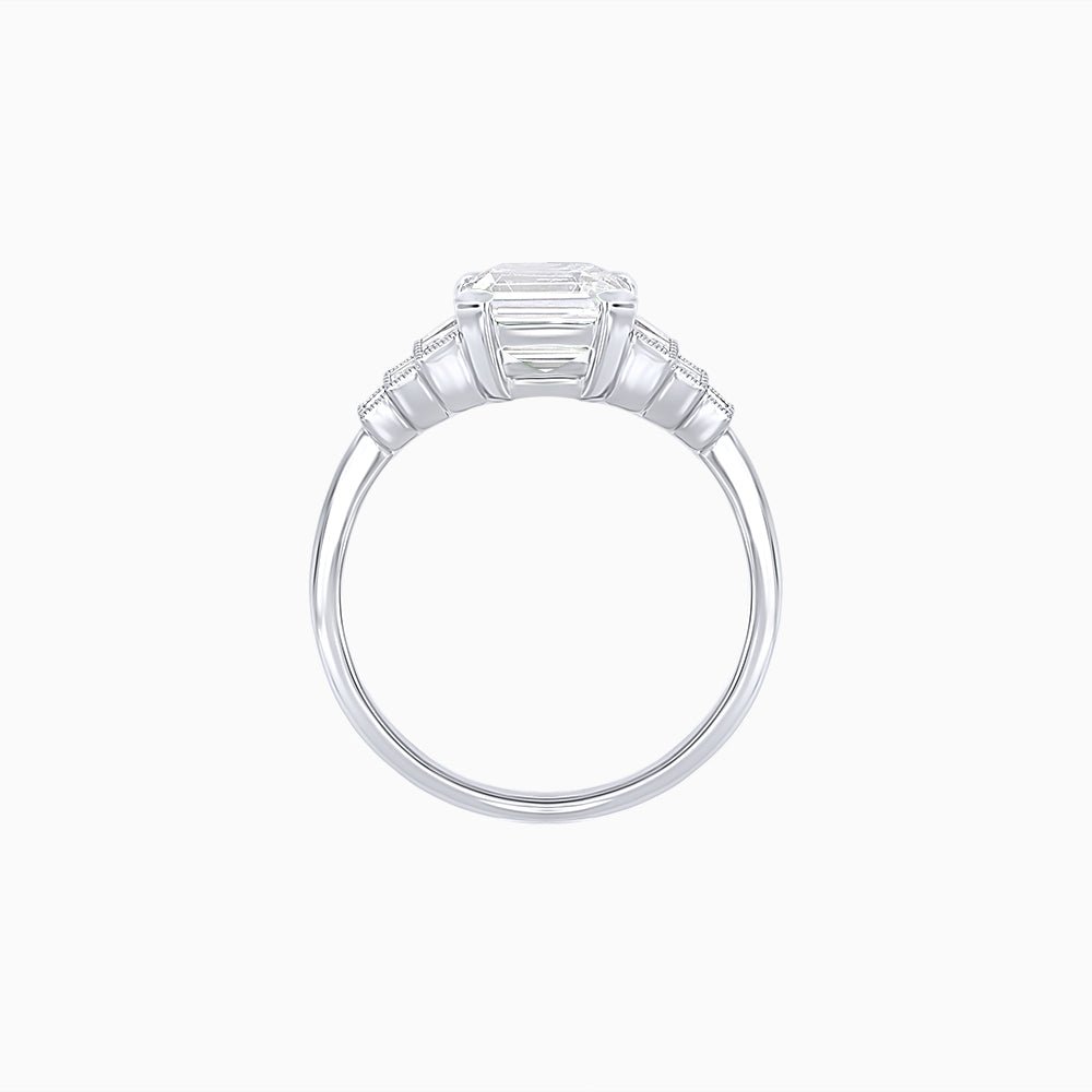 Art Deco Style Emerald Cut Three-Row Baguette Engagement Ring - Shahin Jewelry