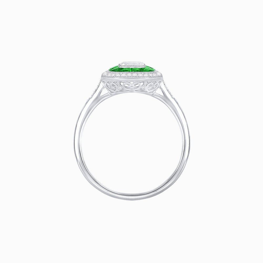 Art Deco Style Emerald Shape Halo Engagement Ring with Diamond - Shahin Jewelry