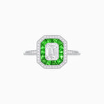 Load image into Gallery viewer, Art Deco Style Emerald Shape Halo Engagement Ring with Diamond - Shahin Jewelry
