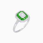 Load image into Gallery viewer, Art Deco Style Emerald Shape Halo Engagement Ring with Diamond - Shahin Jewelry
