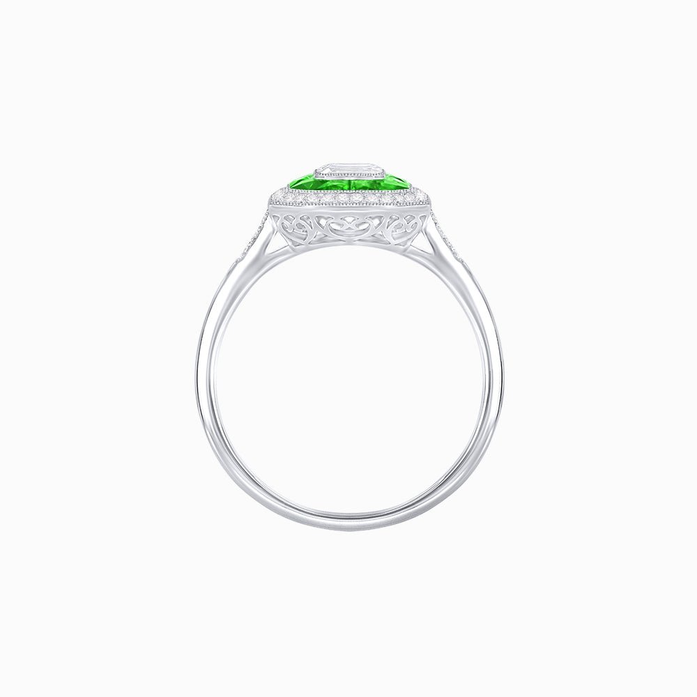 Art Deco Style Emerald Shape Halo Engagement Ring with Diamond - Shahin Jewelry