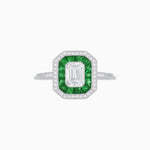 Load image into Gallery viewer, Art Deco Style Emerald Shape Halo Engagement Ring with Diamond - Shahin Jewelry
