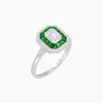 Load image into Gallery viewer, Art Deco Style Emerald Shape Halo Engagement Ring with Diamond - Shahin Jewelry
