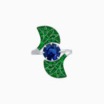 Load image into Gallery viewer, Art Deco Style Fan Motif Ring with Round Center Stone and Calibre-Cut Gemstone Accents - Shahin Jewelry