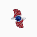 Load image into Gallery viewer, Art Deco Style Fan Motif Ring with Round Center Stone and Calibre-Cut Gemstone Accents - Shahin Jewelry