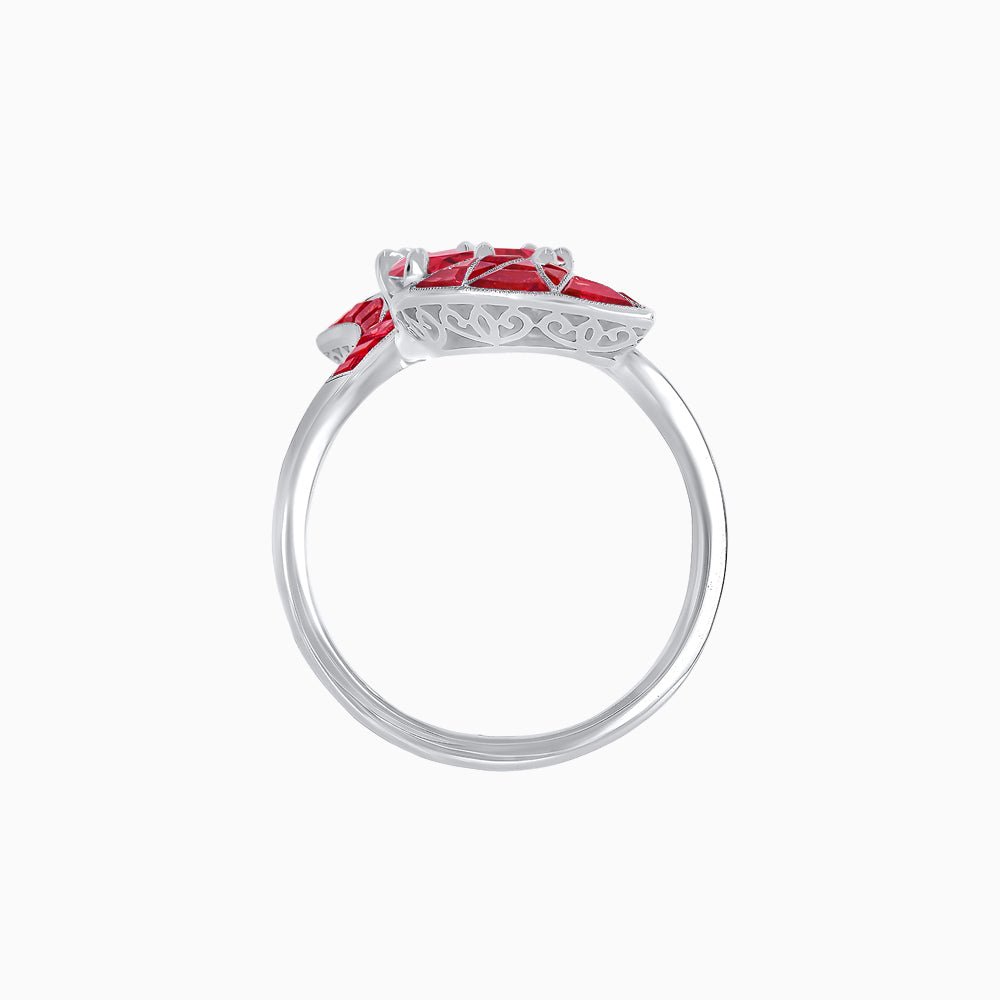 Art Deco Style Fan Motif Ring with Round Center Stone and Calibre-Cut Gemstone Accents - Shahin Jewelry