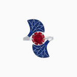 Load image into Gallery viewer, Art Deco Style Fan Motif Ring with Round Center Stone and Calibre-Cut Gemstone Accents - Shahin Jewelry
